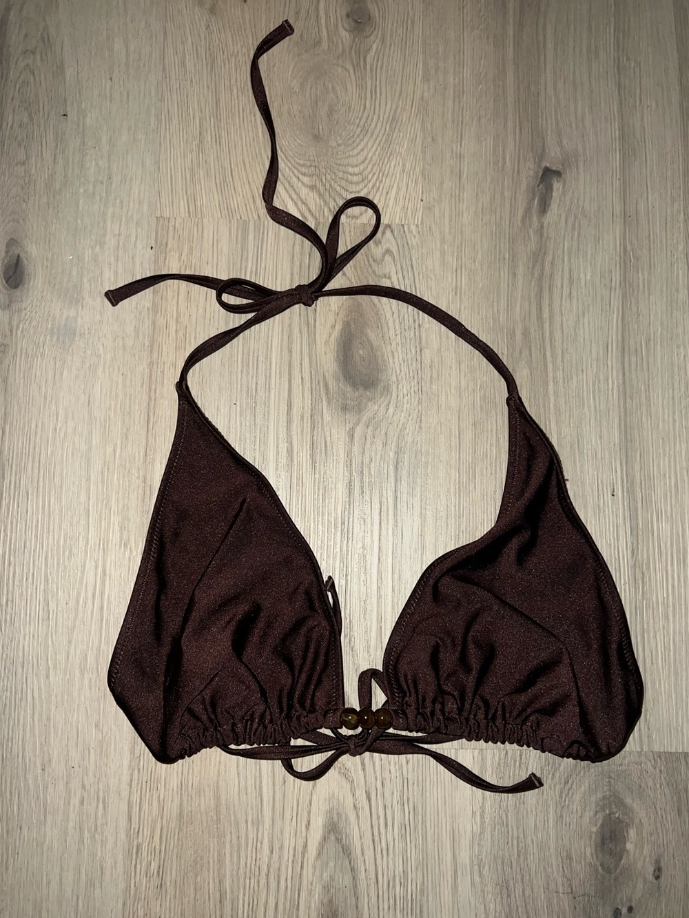 Collusion Brown Beaded Triangle Bikini Top Size 14 Tie Back Halter Swimwear